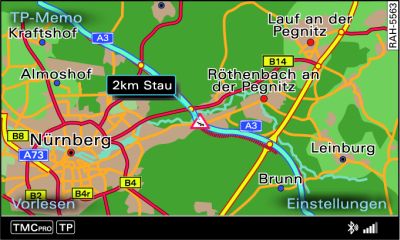 Anzeige einer TMC/TMCpro-Verkehrsmeldung in der Karte