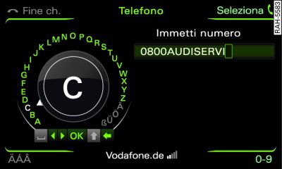 Immissione di un numero telefonico mediante lo speller alfabetico