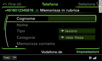 Memorizzazione di un numero telefonico nella rubrica