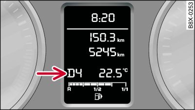 Display (senza sistema di informazione per il conducente): posizioni della leva selettrice