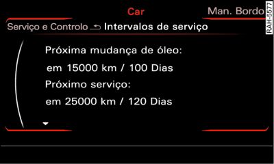 Ecrã no painel de bordo para o rádio ou o MMI: indicador do próximo serviço