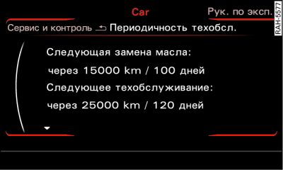 Дисплей в арматурном щитке для радио или MMI: индикатор периодичности технического обслуживания