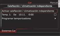 Ejemplo MMI: Encender y apagar la calefacción/climatización independiente* de inmediato