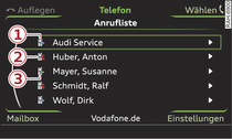 Telefonnummer aus der Anrufliste wählen