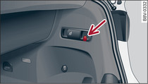 Luggage compartment: Retaining hook (right side)