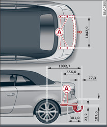 Positions of securing points (viewed from above and from side)