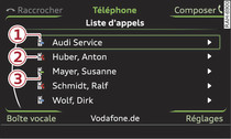 Composition d'un numéro de téléphone de la liste d'appels