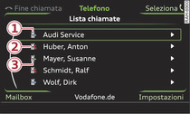 Selezione di un numero telefonico dalla lista delle chiamate