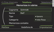 Memorizzazione di un numero telefonico nella rubrica