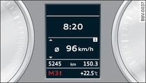 Painel de instrumentos: Indicação das mudanças com modo Tiptronic (caixa de velocidades automática)