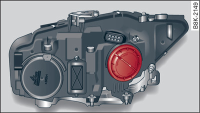 Headlight unit: Rubber cap is highlighted