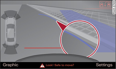 Infotainment display: Blue curve touching kerb