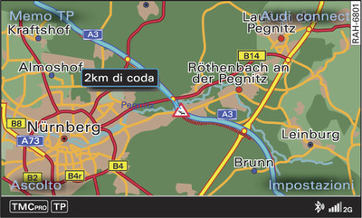 Visualizzazione di un'informazione sul traffico TMC/TMCpro sulla cartina