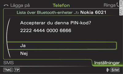 Visning av PIN-kod för inmatning i mobiltelefonen