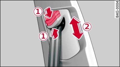 Belt height adjustment for the front seats: guide fitting