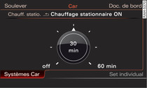 Système d'infodivertissement : activation/désactivation immédiate du chauffage stationnaire