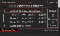 Infotainment: nastawianie timera