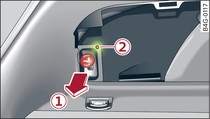 Luggage compartment: Knob for releasing towing bracket