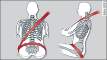 Posição da faixa superior do cinto e do cinto abdominal