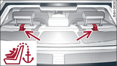 Respaldo del asiento trasero, detrás: Anclajes Top Tether