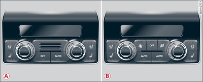 Mandos en la parte trasera: -A- Climatizador automático de confort de tres zonas, -B- climatizador automático de confort de cuatro zonas