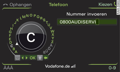 Telefoonnummer via het letterscherm ingeven