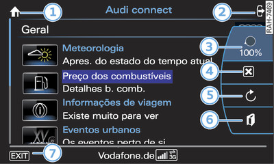 Indicação dos serviços Audi connect