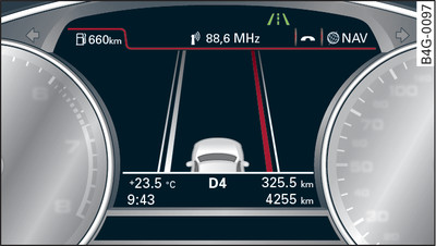 Painel de instrumentos combinado: active lane assist ligado e avisa