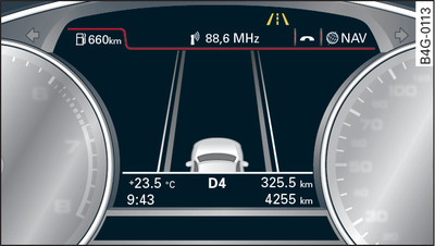 Painel de instrumentos combinado: active lane assist ligado, mas não operacional