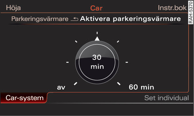 Infotainment: Slå på eller av parkeringsvärmare direkt