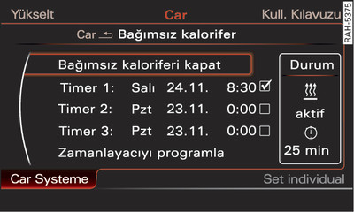 Bilgilendirici sistem: Zamanlayıcı ayarı