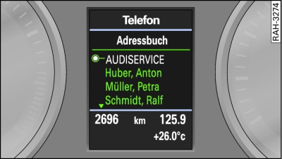 Darstellung im Fahrerinformationssystem