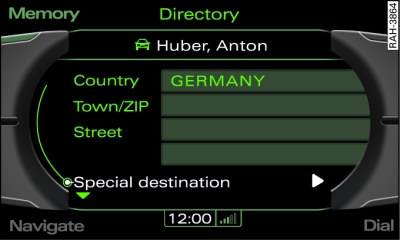 Input menu: navigation destination