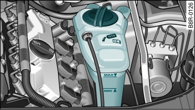 Engine compartment: Markings on the coolant expansion tank