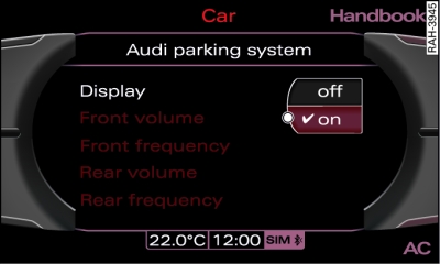 Display: Settings for parking aid