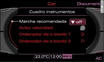 Pantalla: Borrar y visualizar la indicación de marcha recomendada