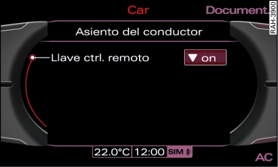 Pantalla: Activar la memoria de la llave de control remoto