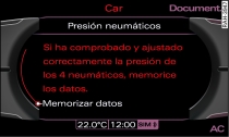 Pantalla: Memorizar la presión de los neumáticos