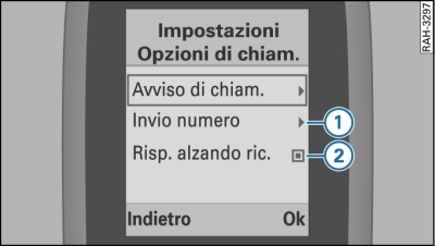 Menù 'Impostazioni - opzioni di chiamata'