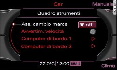 Display: attivazione e disattivazione dell'assistente cambio marce