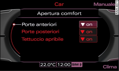 Display: menù apertura comfort