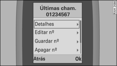 Sub menus últimas chamadas