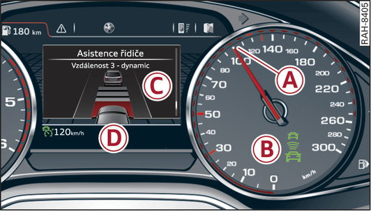 Obr. 132 Sdružené přístroje: Adaptive cruise control